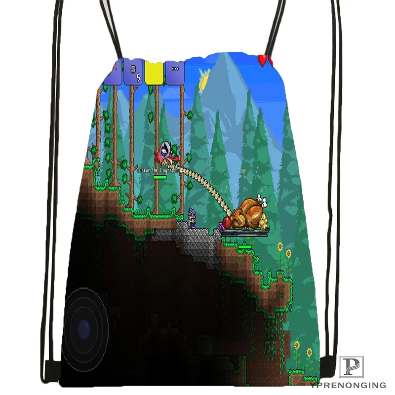 Таможня Террария(5) Drawstring сумка-рюкзак милый рюкзак детский Ранец(черный назад) 31x40 см#180531-04-67