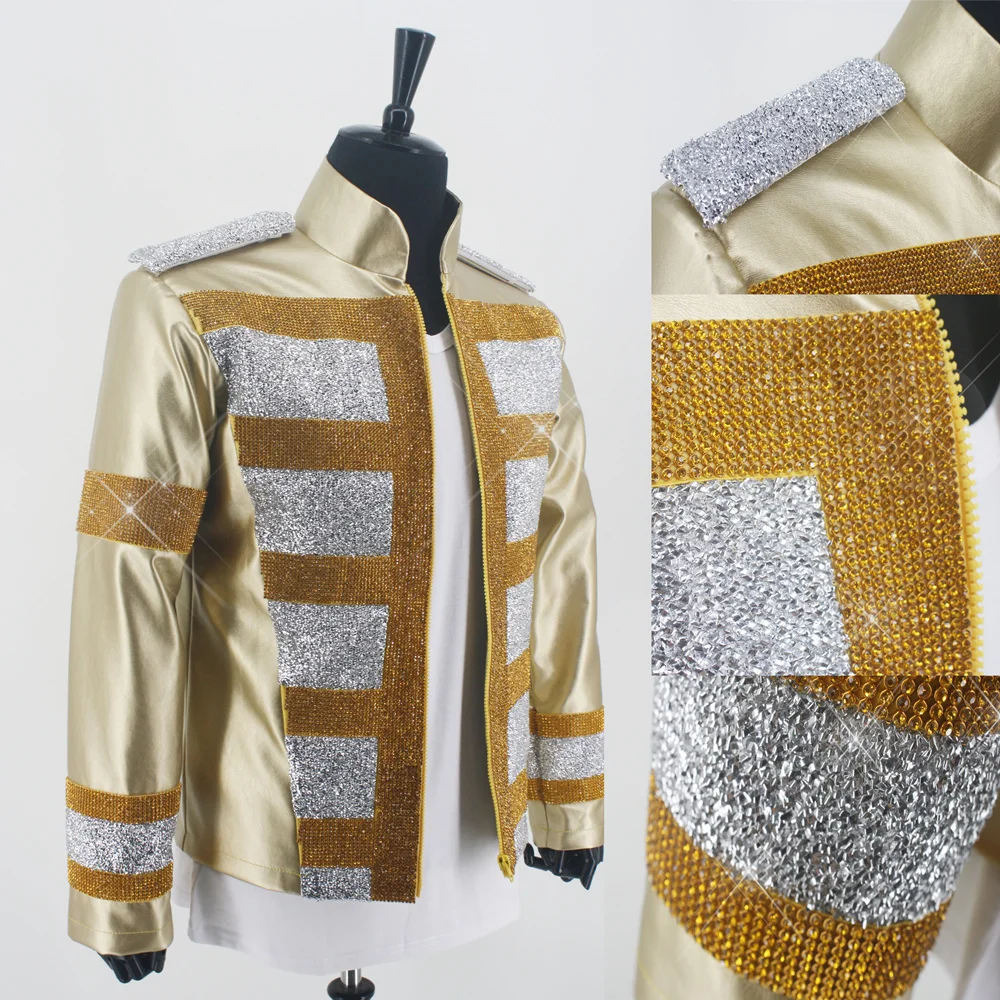 Rare MJ Michael Jackson Shocked New Fashion 3D Holographic Slave To The Rhythm LIVE Billboard Music Awards Crystal Golden Jacket 2