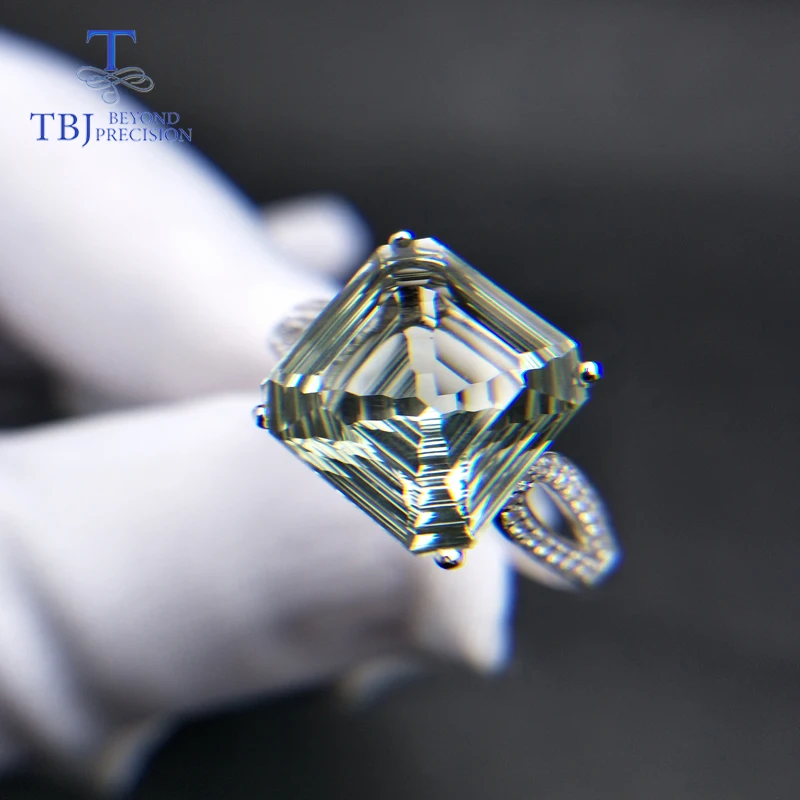

TBJ,2019 new "eyes catching" 7ct green amethyst gemstone Ring 925 sterling silver cushion 12mmfine jewelry for lady nice gift