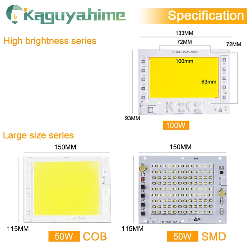 Kaguyahime 220 В светодиодный COB Чип 20 Вт 30 Вт 50 Вт 100 вт DIY прямоугольный Чип Прожектор без необходимости драйвер Светодиодный прожектор для выращивания растений