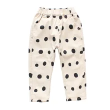 Милой весенней одежды для маленьких девочек с высокой талией в горошек повседневные штаны От 0 до 4 лет Детские хлопковые свободные штаны-шаровары детские брюки, подходящие для любого размера