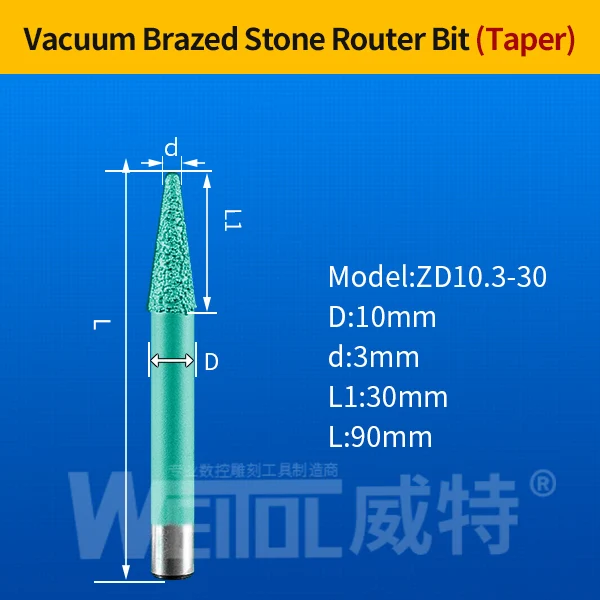 WeiTol 1 шт 6 мм Вакуумные Паяные фрезы для обработки камня ЧПУ мраморные режущие инструменты камень для станка с ЧПУ режущие биты для гранита - Длина режущей кромки: ZD10.3-30