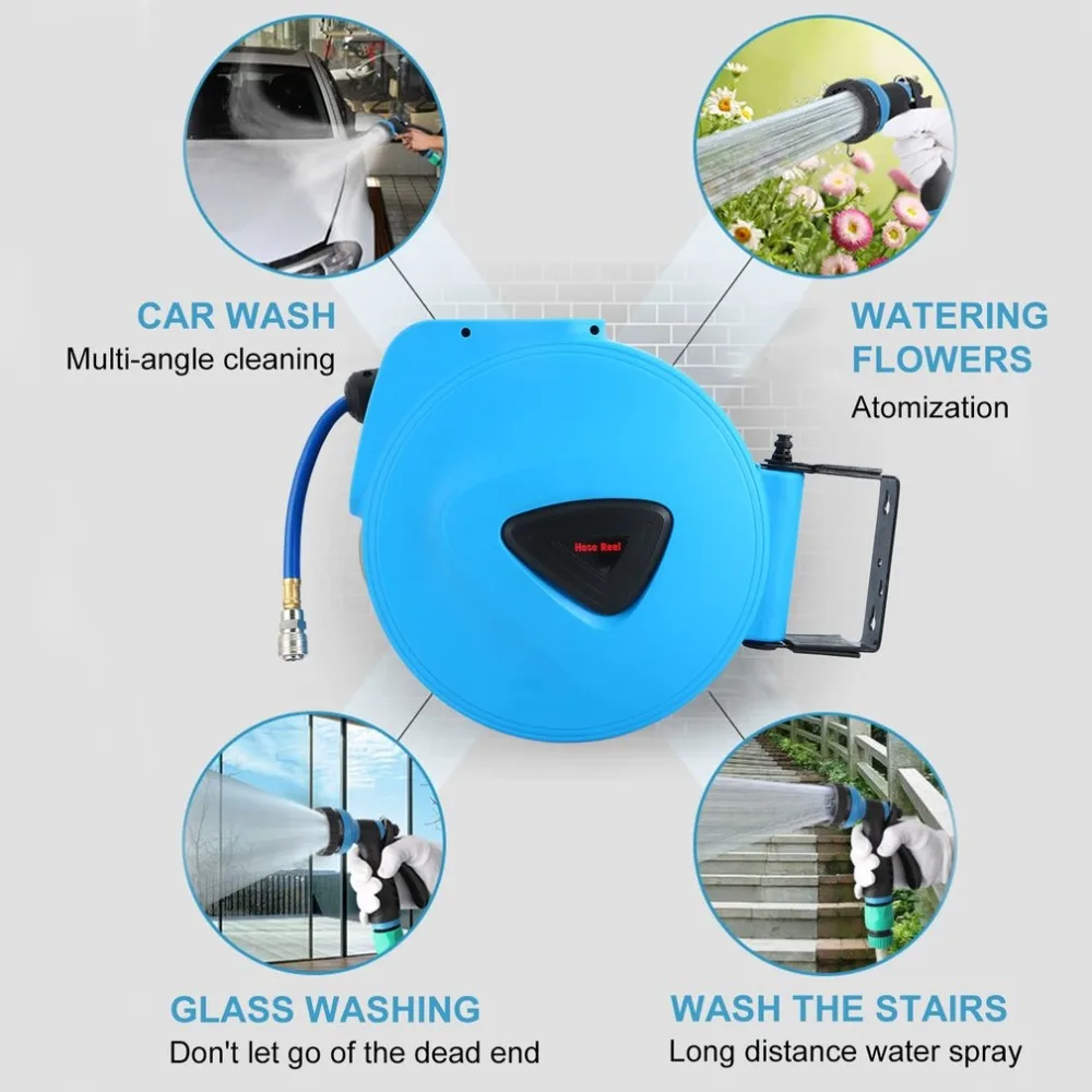 

New Retractable Air Hose Reel With 1/4 NPT Quick Connector 20M 180 Degree Swivel Air Hose Wall Mounted Auto Rewind