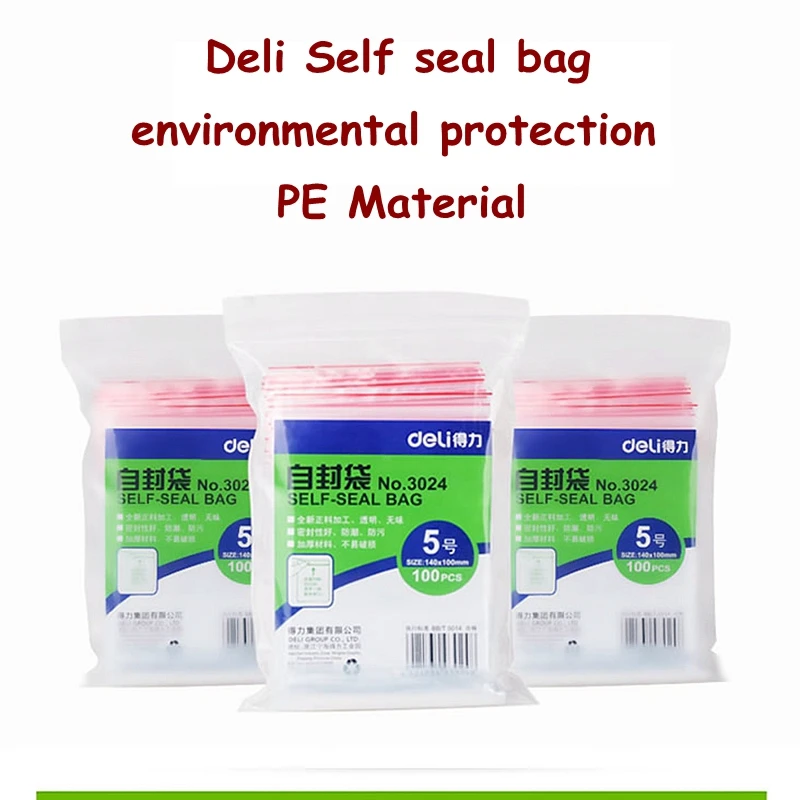 3029 шт./пакет Deli 3022-100 PE self seal bag 140x70 мм 100x200 140x340 мм 0,04x240 мм self sealling упаковочная сумка PP мешок толщиной 100 мм