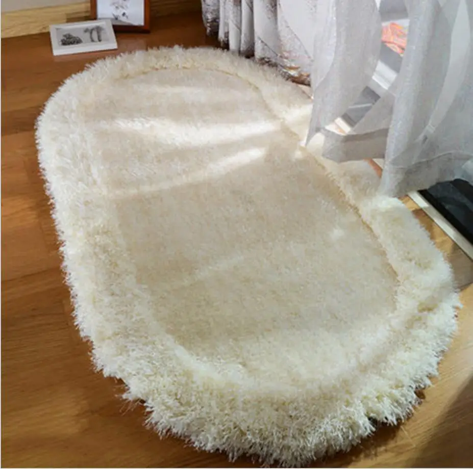 

2017 New Design Plush Shaggy Soft Carpet Room Area Rug Slip-Resistant Pad Oval Carpet Bedroom Floor Mats 60cmx90cm Oval Tapetes