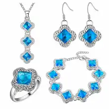 A thick silver plating jewelry set aliexpress explosion katami foreign trade wholesale jewelry blue gem clover