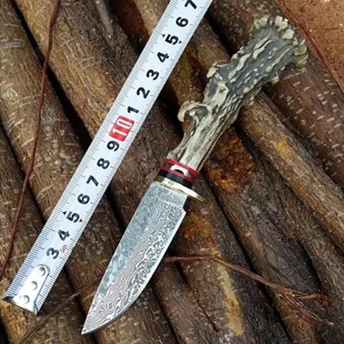Swayboo открытый genuine100 % Дамаск Сталь ножи рога ручка нож выживания Охота Кемпинг оболочка нож фиксированным лезвием