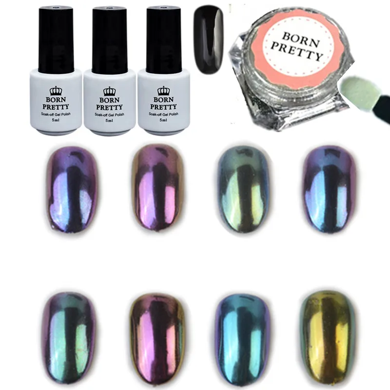 

12pcs/set Shinning Chameleon Mirror Nail Glitter Powder Gorgeous Chrome Pigment Black UV Gel Kit