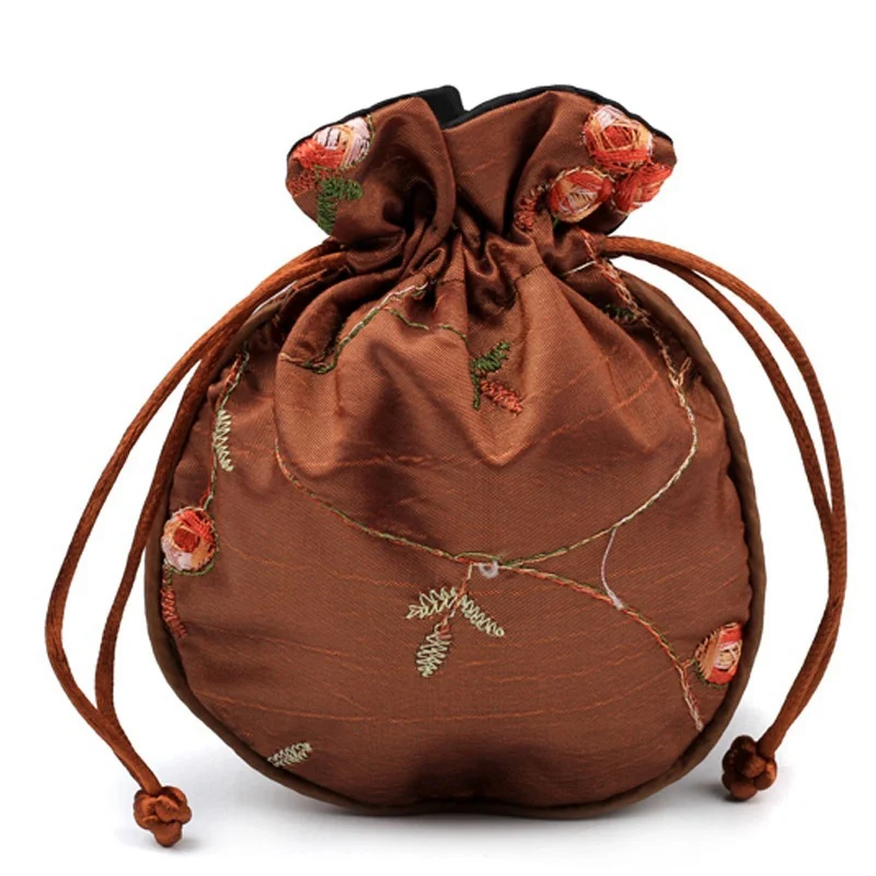 Шелковая парча, атласная сумка на шнурке, сумка для ювелирных изделий, упаковка для рождественских/свадебных подарков, Сумка с вышивкой