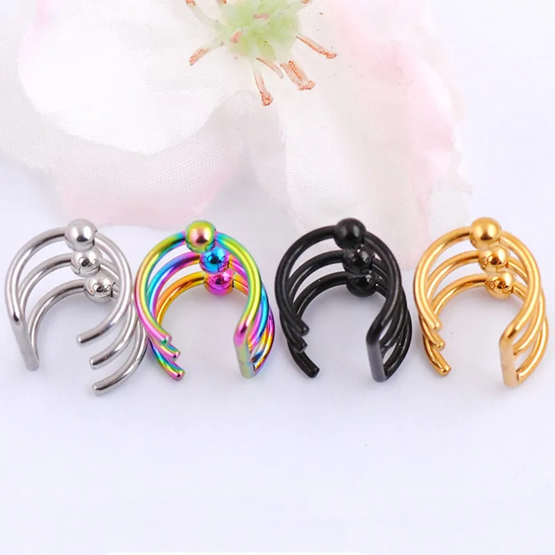 

1pc Stainless Steel Triple Hoop Ear Cuff Clip Earring jewelry Tragus Cartilage Non Piercing Closure Rings Fake No Piercing