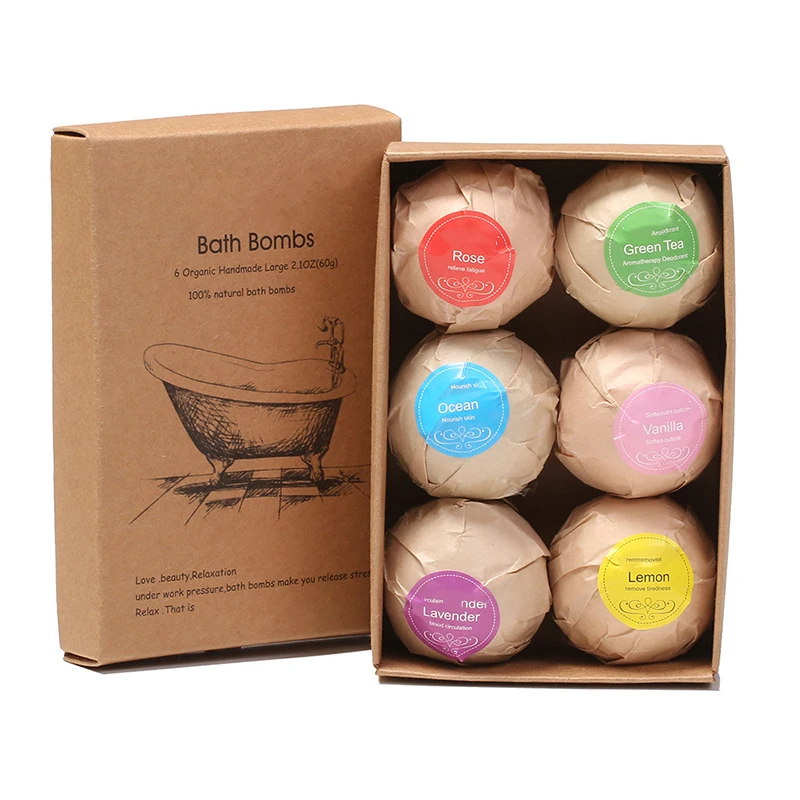 

6 pcs Organic Bath Bombs Bubble Bath Salts Ball Essential Oil Handmade SPA Stress Relief Exfoliating Mint Lavender Rose Flavor