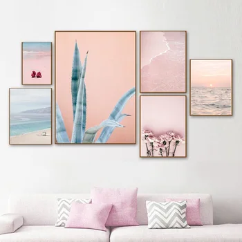 

Nordic Photography Art Landscape Posters and Prints Pink Succulent Rose Canvas Painting Sunset Sands Wall Picture For Home Decor