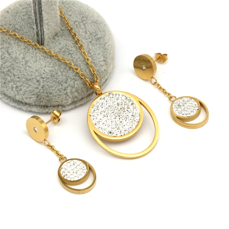 

Trendy 316L Stainless Steel Jewelry Set Wedding Accessories Gold color Earrings Crystal Jewelry Set