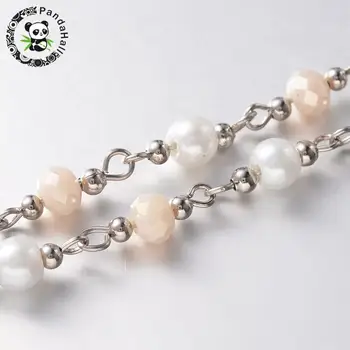 

Handmade Faceted Abacus Glass Beads with Glass Pearl Chains for Necklaces Bracelets Jewelry Makings,Iron Spacer Beads & Eye Pins