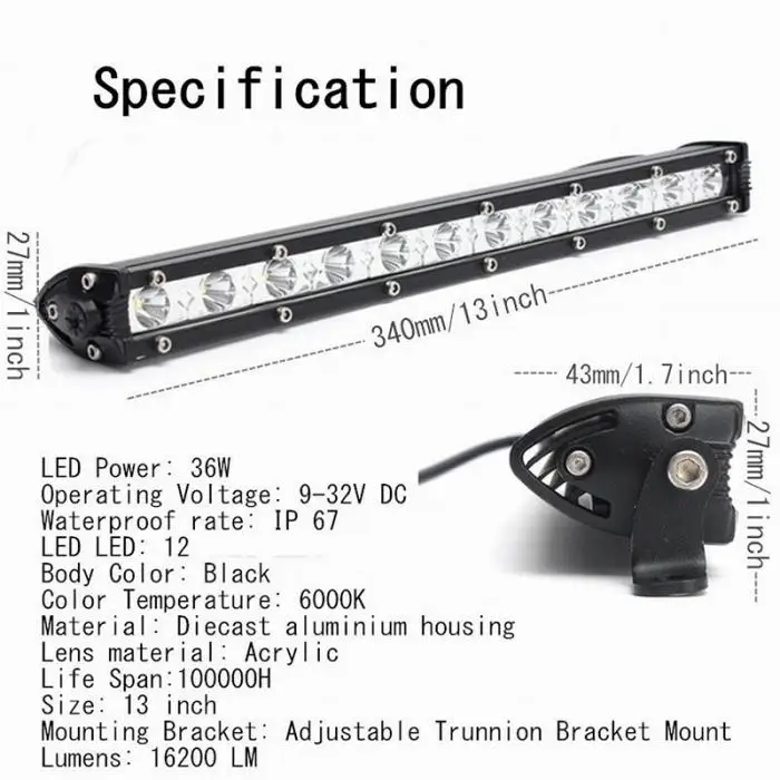 Extreme Slim Off Road свет бар 13 дюймов 36 Вт светодиодный чип 3500LM луч работы дальнего света XR657