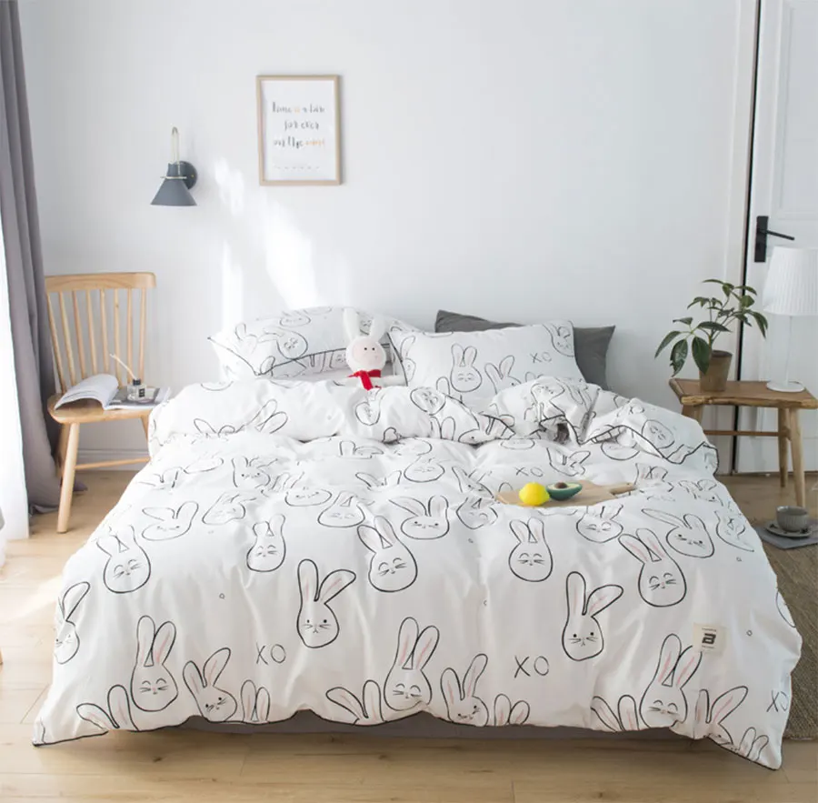 

cartoon rabbit bedding set teen child kid,twin full queen cotton single double home textile bed sheet pillow case duvet cover