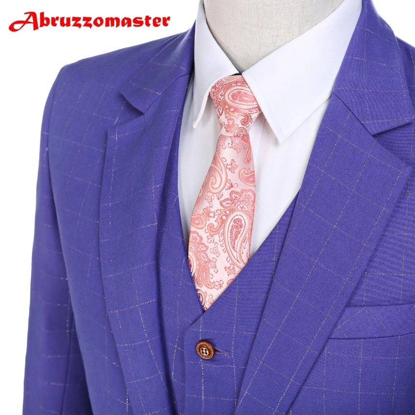 Бренд Slim Fit для мужчин костюмы Фиолетовый Damier свадебные костюмы для Best для мужчин Мода г. Smart повседневное s смокинги дл