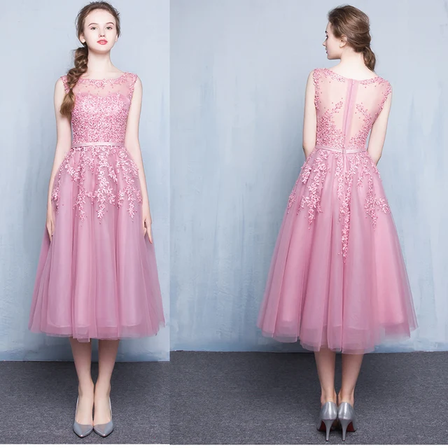Simple Knee Length Pink Dresses