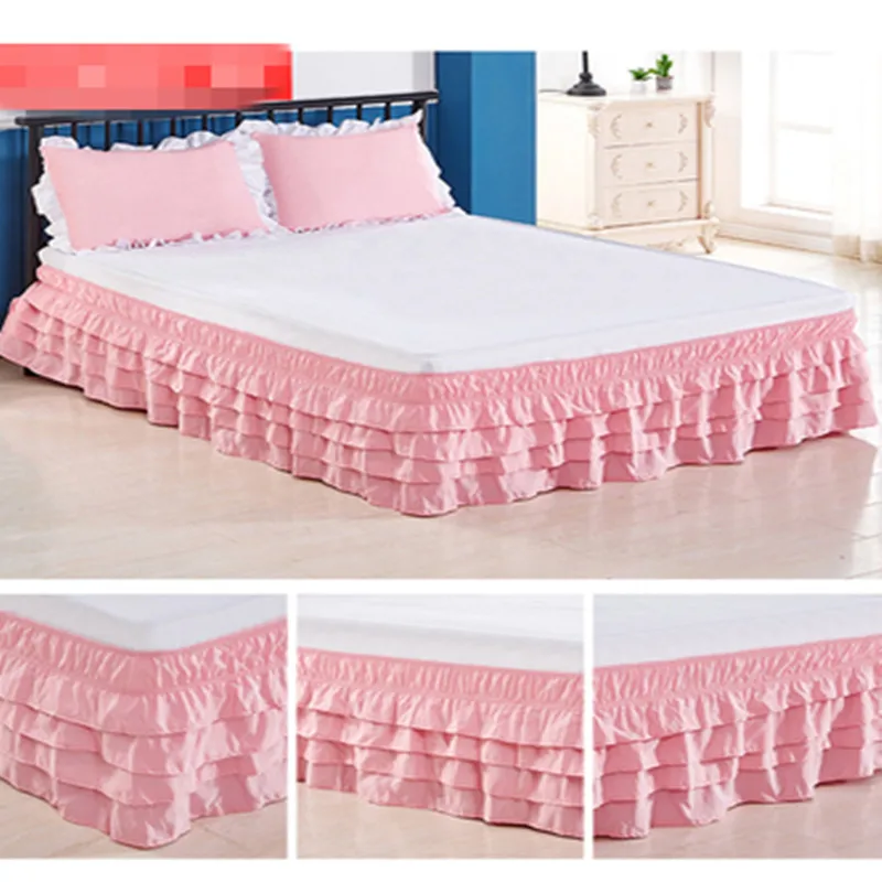 Princess cake layer pleated bed skirt without bed surface tightness bed apron elastic band bedspread free shipping - Color: 2