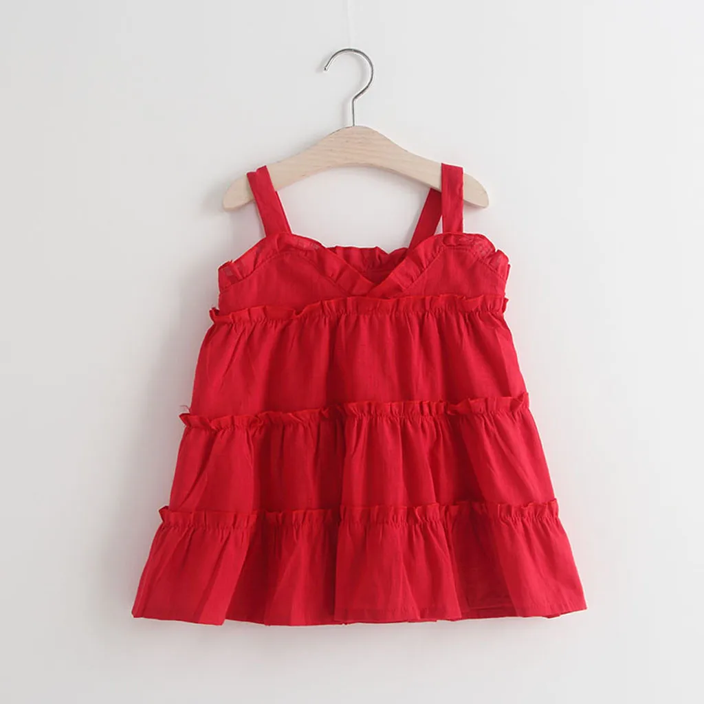 Toddler Baby Kids Girls Elegant princess Dress Red Solid Ruffles Ruched