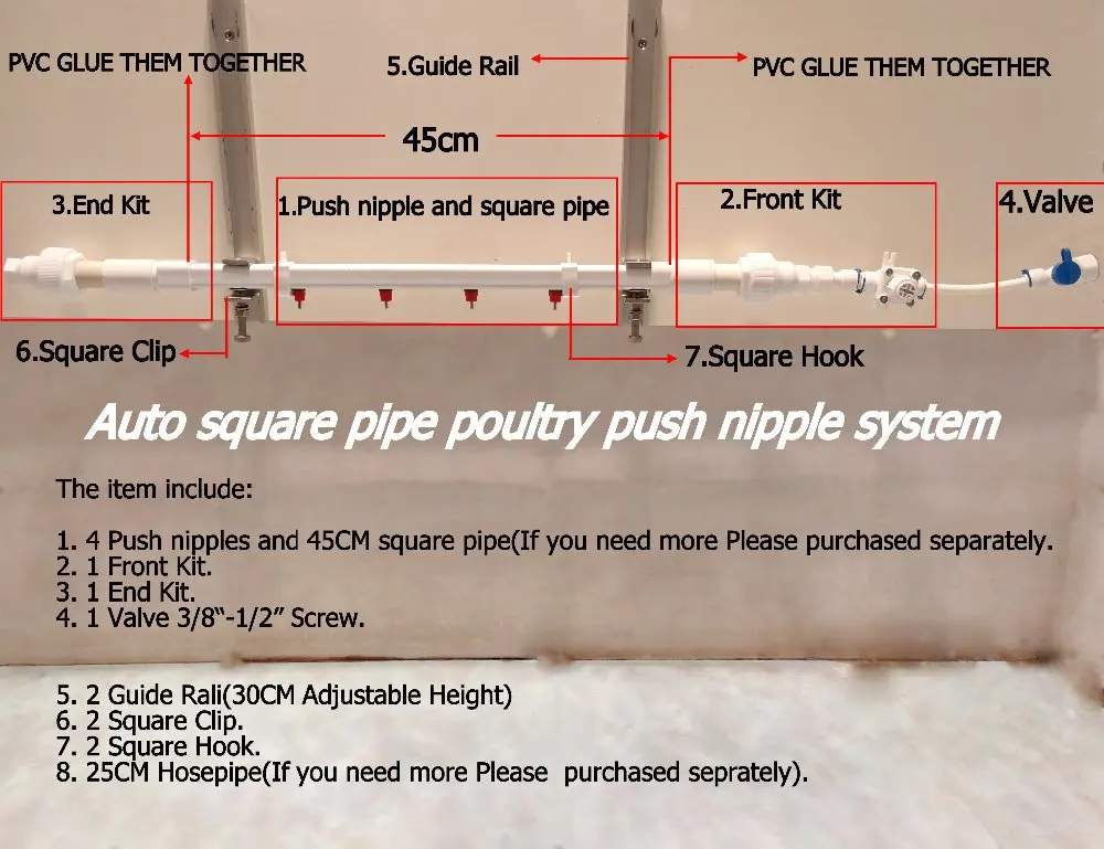 

1 Set Auto Poultry Push Style Nipple System Drinker Water Chicken Hen Bird Quail Duck Laying cage Equipment