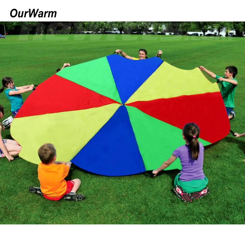 Rainbow Color 6.5 Ft Perfect for Kids Cooperation Group Game Outdoor Team Game Children Parachute 2M Large Play Parachute with 8 Handles