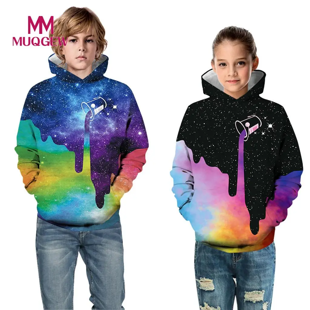 

Teen kid clothes 2019 Galaxy Fleece Print Cartoon Sweatshirt big kid clothes boys Pocket Pullover Hoodie#ZH^4#G6