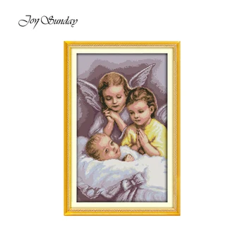 

Printed Cross Stitch Kits DMC Embroidery Floss 11CT 14CT Angel's Prayer Patterns Cotton Thread Painting DIY Handmake Needlework