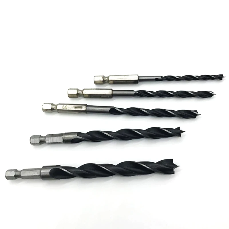 1/4 "Legno Punta Del Trapano Set 4-10Mm Hex Shank Lavorazione Del Legno Twist Drill Cambio Rapido Bit Adatto A 1/4" 6.35Mm Hex Cordless Cacciaviti 5 P