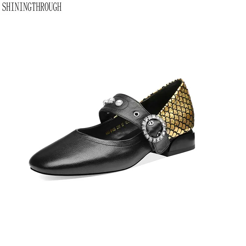 

Women Shoes cow Leather Womens Party Pumps Buckle Low Heel Woman Mary Jane Shoes woman