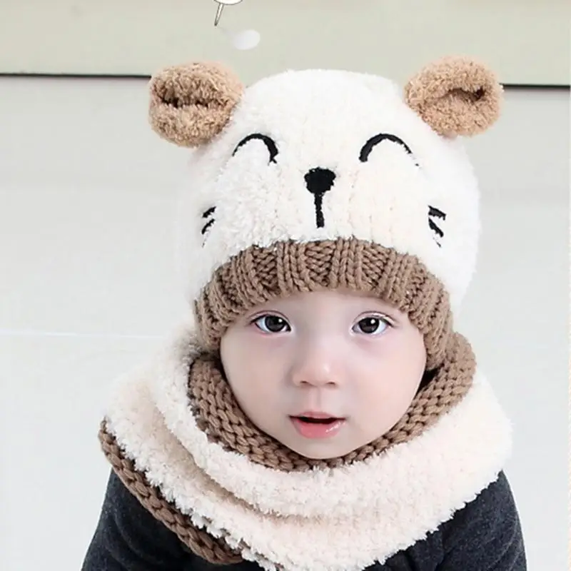 Winter Warm Children Hats Skullies Baby Kids Boy Girls Hat with Scarf Set Cute Infant Baby Knitted Hats Cartoon Cat Beanies Caps Winter Warm Children Hats Skullies Baby Kids Boy Girls Hat with Scarf Set Cute Infant Baby Knitted Hats Cartoon Cat Beanies Caps