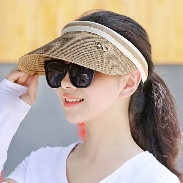 Cute Bow Sun Hat Women Beach Wide Brim Straw Visor Cute Bow Sun Hat Women Beach Wide Brim Straw Visor Cap Summer Hats