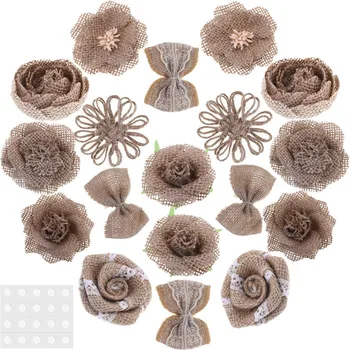 

18 Pieces Burlap Flowers Rustic Lace Flower Bow Knot Roses with Adhesive Glue Point for DIY Craft Bouquets Home Wedding Christma