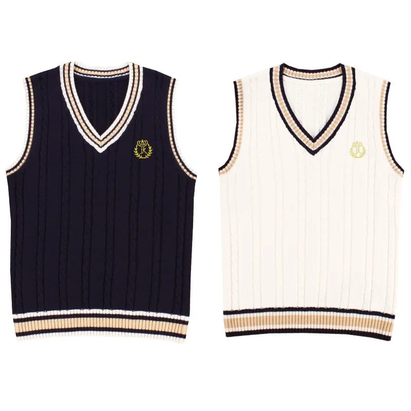 Japanese School Uniform Vest Fashion V,neck Embroidery Pullover School Girl Sweater Vest Tank Top