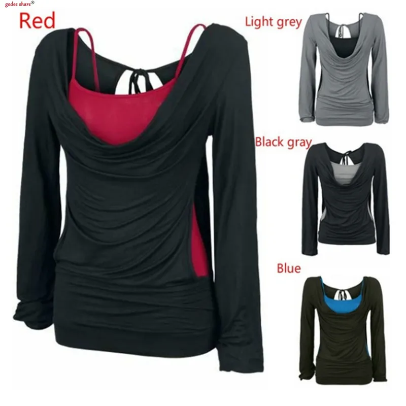 

Autumn Long Sleeve Women Shirts Casual Spliced Pleated T-shirt Tops Round Neck Spring Fall Plus Size Ladies Clothes XXL XXXL