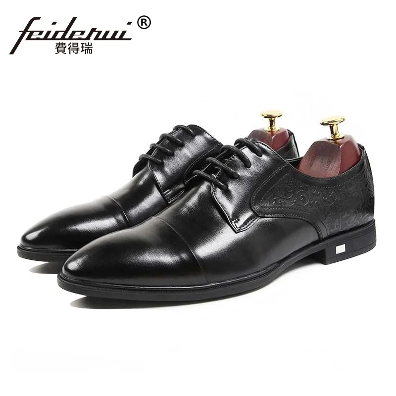 

2018 Luxury Designer Italian Man Formal Dress Wedding Shoes Genuine Leather Round Toe Derby Men's Party Banquet Footwear SS278