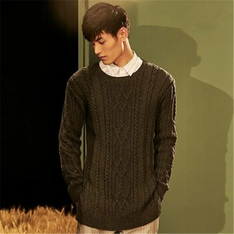 100% ручная работа из чистой шерсти вязаная Водолазка мужская мода сплошной свободный открытый подол пуловер свитер один и более размер