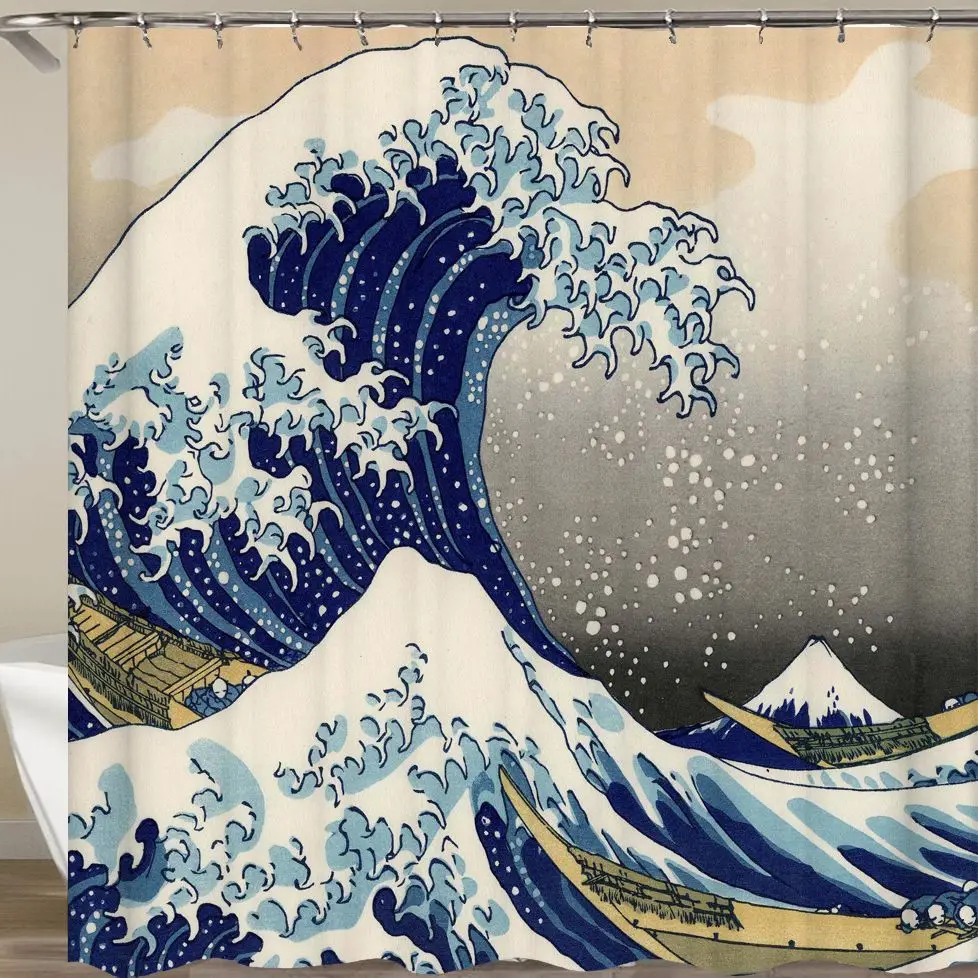 Японская занавеска для ванной, большая волна Kanagawa, занавеска для душа с рисунком морской волны, водонепроницаемая, для ванной комнаты или коврика - Цвет: tp342