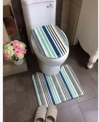 2pcs/set brief striped toilet mat u shaped velvet toilet cover bathroom rug toilet water absorbent mats machine washable