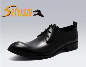 

2019 hot Newly Men's Quality Patent Leather Shoes Real cowhide black Wedding Shoes Size 37-45 Black Leather Soft Man Dress Shoes