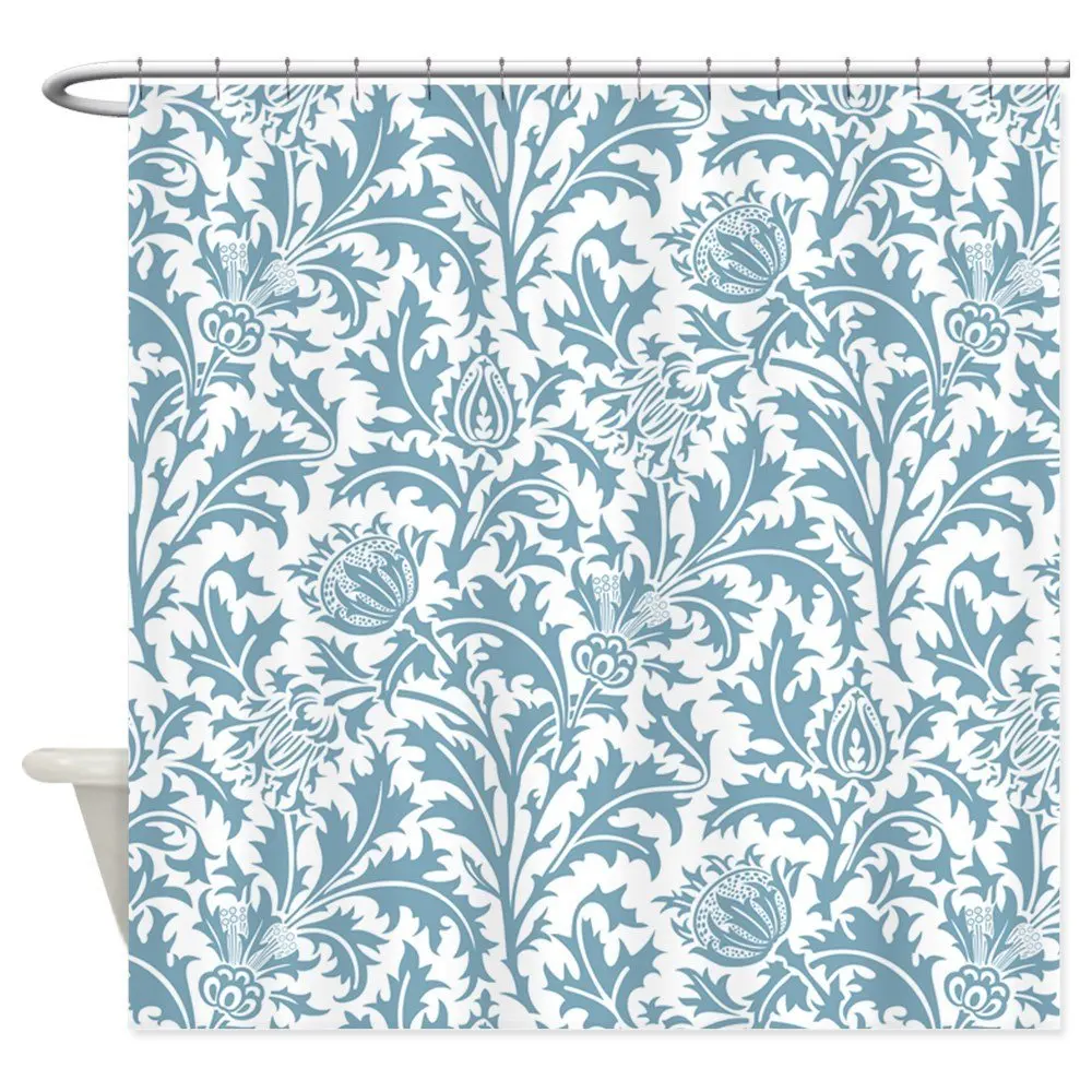 Pastel Teal William Morris Thistle Pattern Decorative Fabric Shower