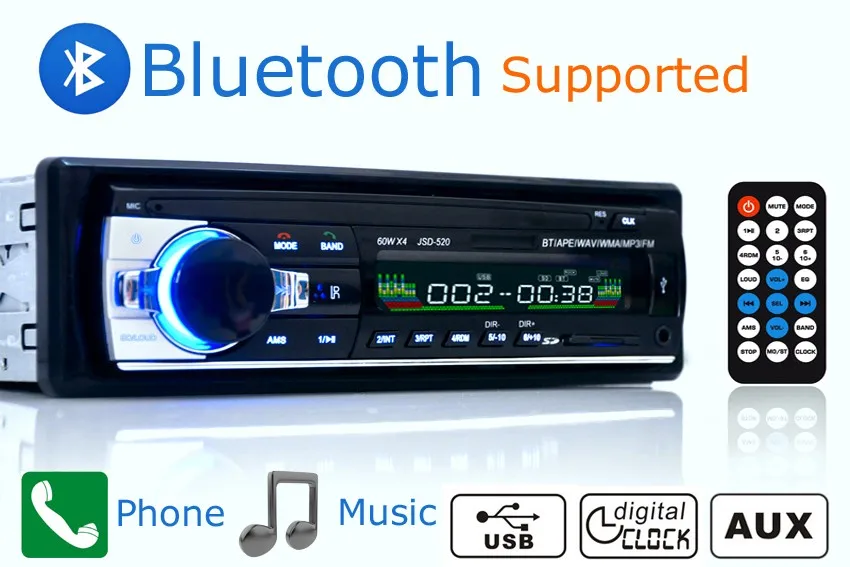  VIGORTHERIVE Car Radio Stereo 520 Bluetooth Auto Radio with  Remote Control 12V in-Dash 1 Din Car MP3 Multimedia Player ISO Connector  with FM/USB/SD/AUX : Electronics