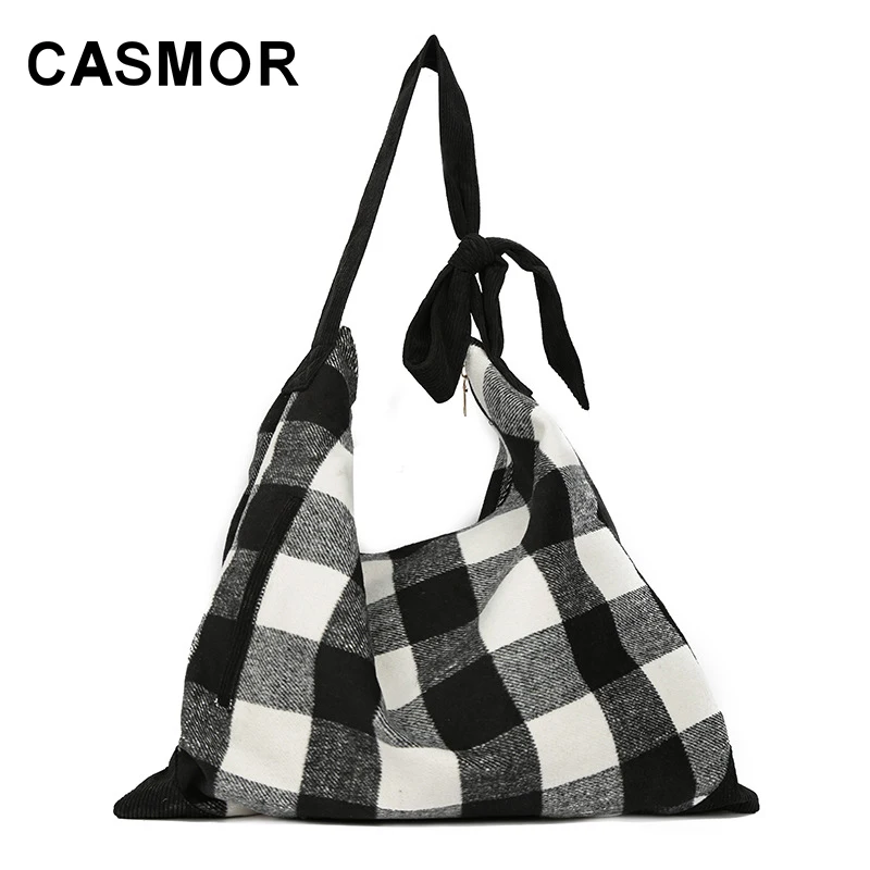 

CASMOR Simple Harajuku Handbags Shopping Totes 2019 Plaid Women Canvas Travel Shoulder Bags for Girls Casual Crossbody Bag