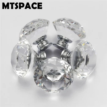 

MTSPACE Noble 8pcs/Set 40mm Clear Crystal Glass Diamond Cut Door Knobs Kitchen Cabinet Drawer Knobs + Screw Home Decorating