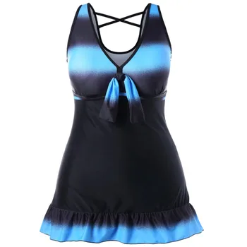 

New large-size split ladies'swimsuit in 2019 European and American double fluorescent gradientsensitive open-back beach swimsuit