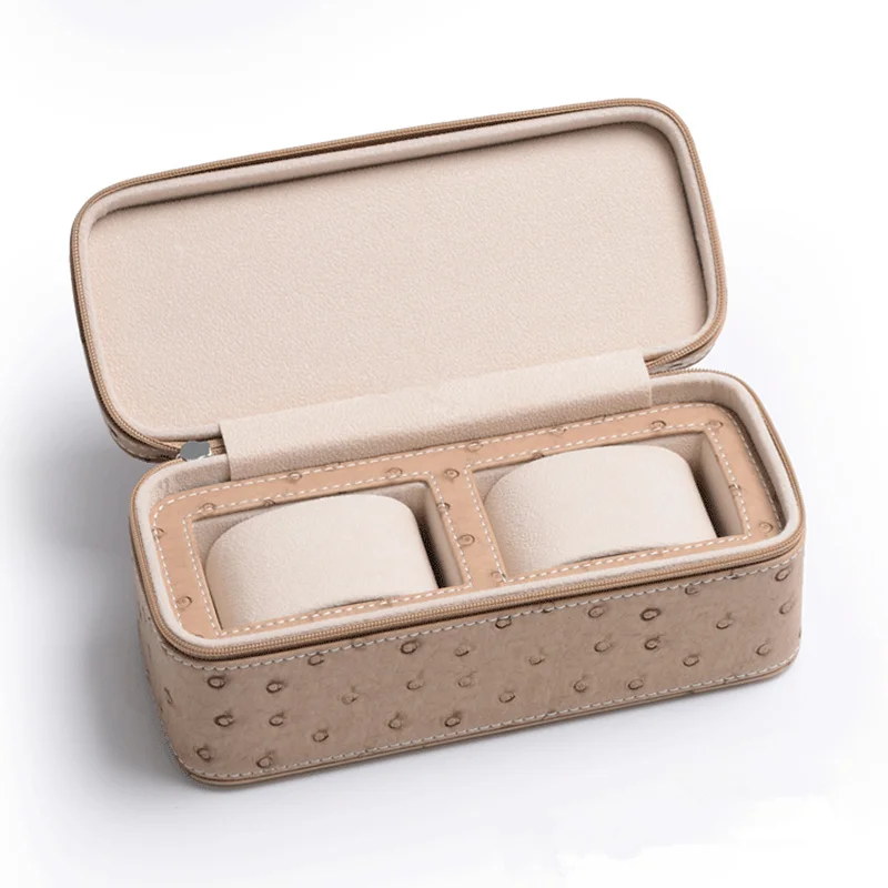 2/4 Slots Leather Watch Box With Zipper Ostrich Skin Watch Case Storage Box Blue Travel Case Luxury Organizer
