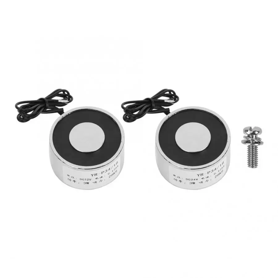 Lifting Magnets DC 12V/24V Round Shape 20Kg/200N Electric Magnet 34*18mm Solenoid Lifting Sucker Permanent Magnet Lifter