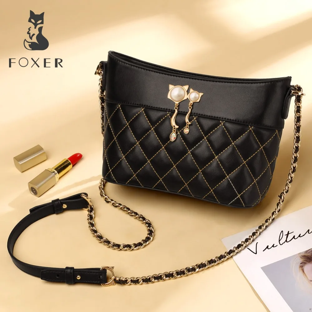 

FOXER Women Chain Strap Shoulder Bags Lady Crossbody Bag Large Capacity Fashion Lady Lattice Bag Valentine's Day Present