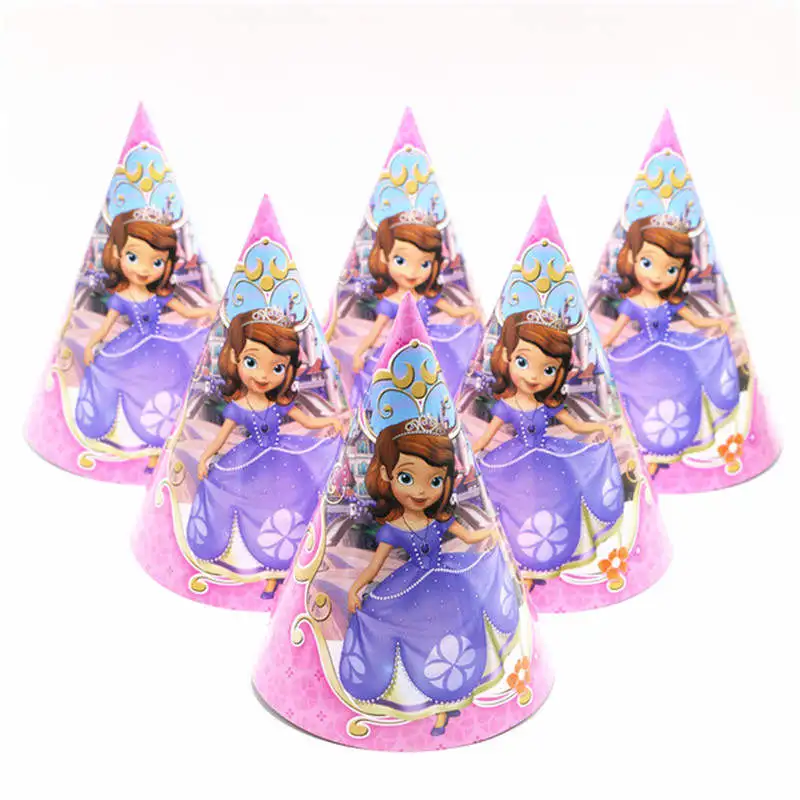 Hats-6Pcs Дисней София первая тема ребенок день рождения декоративная бумага для вечеринок скатерть чашка тарелка Принцесса Тема вечерние душ поставка - Цвет: Hats-6Pcs