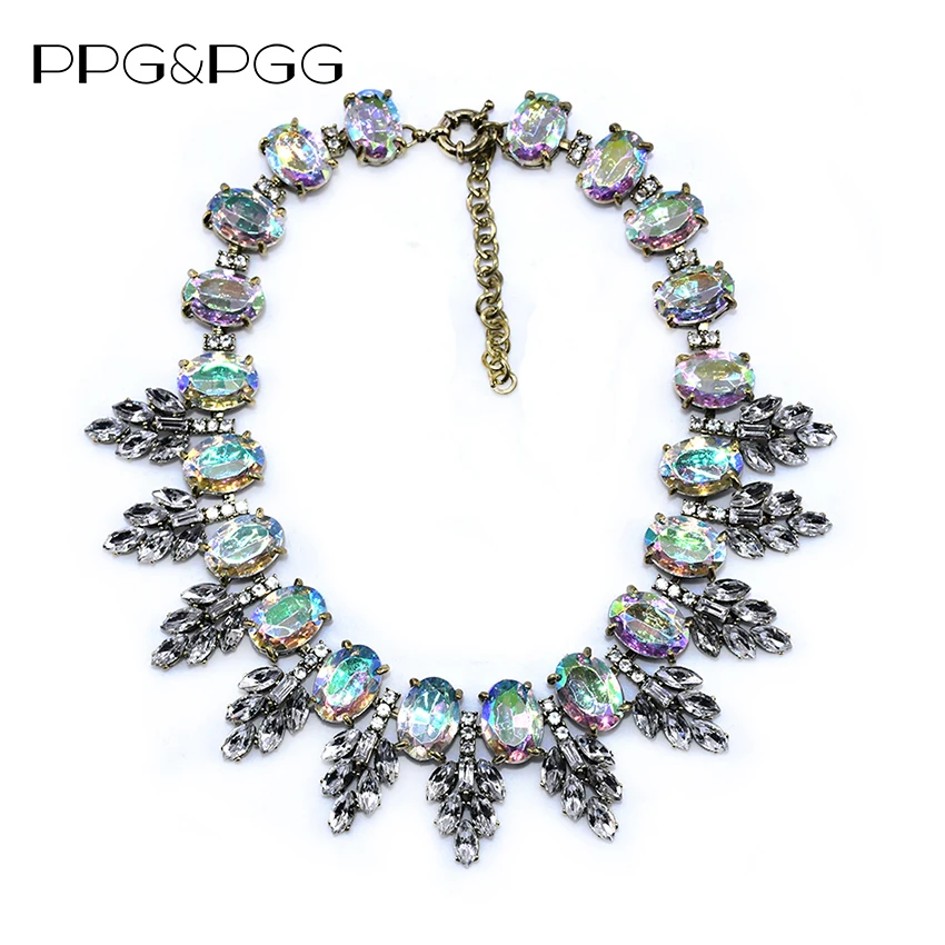Prix pour PPG et PGG De Luxe Marque AB Cristal Feuilles Foulard De Mode Big Chunky Opale Déclaration Collier Femmes Bijoux Prix pour PPG et PGG De Luxe Marque AB Cristal Feuilles Foulard De Mode Big Chunky Opale Déclaration Collier Femmes Bijoux